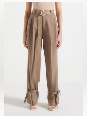 Maniere De Voir Suzanne tailored trouser with belt and ankle ties size 10 NWT